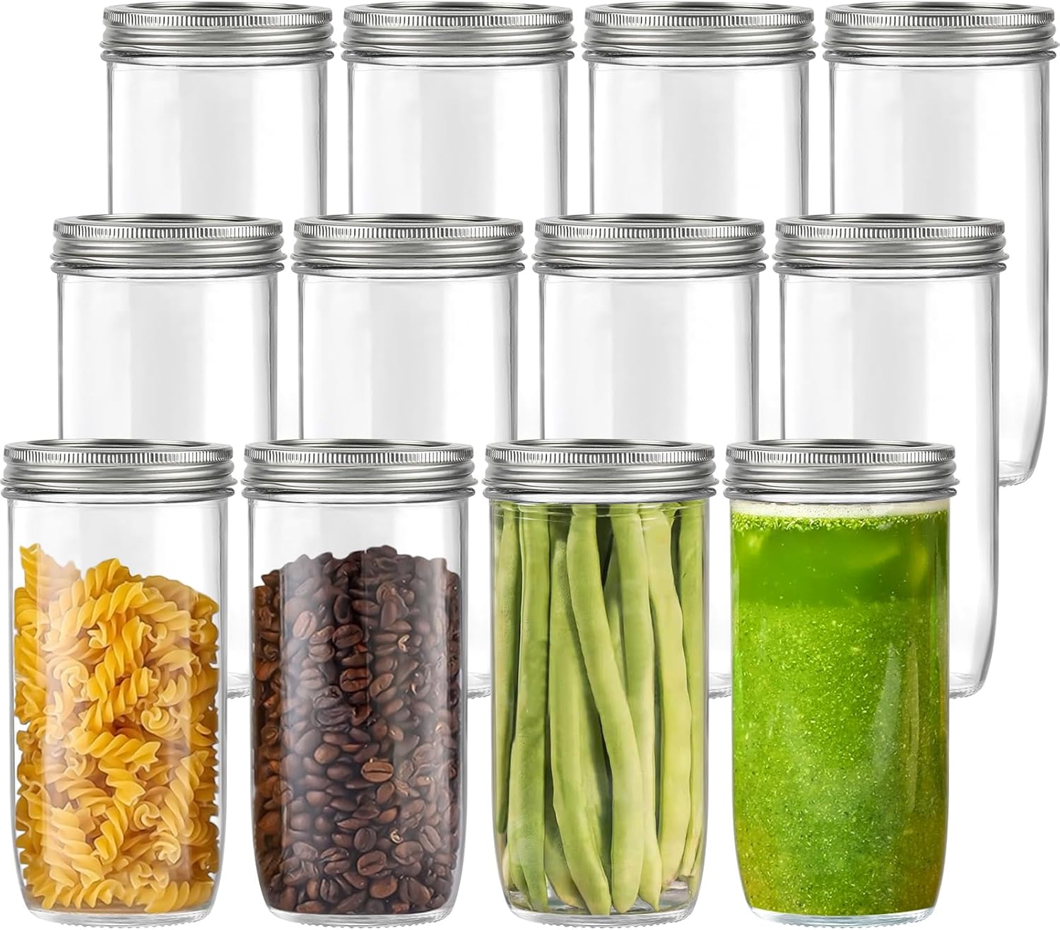 24 OZ Mason Jars Wide Mouth with Airght Lids, 24OZ Tall Glass Storage Canning Jar, Safe Preserving Food or Pickle, Pack of 12