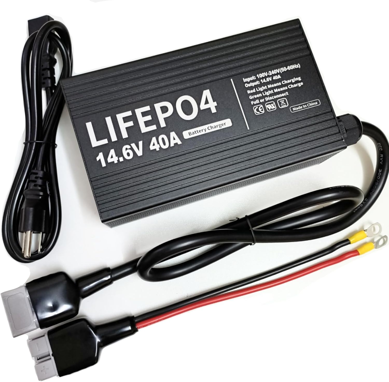 12V 40A Fast LiFePO4 Lithium Battery Charger 14.6V 40 Amp High Output for 12.8V LiFePO4 Smart Charger Anderson Connector, M8 Rings for Deep Cycle Batteries in RV, Boat, Marine, Home Off-Grid