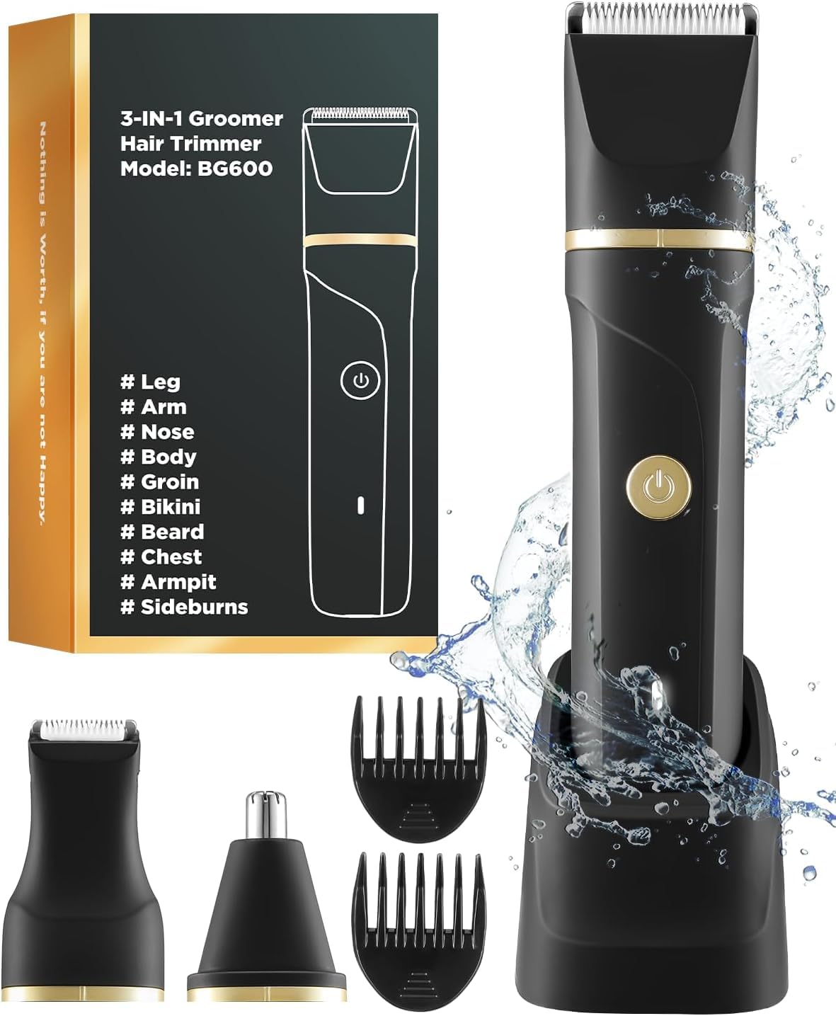 Afeitadora Corporal Masculina, 3 en 1 Depiladora Corporal Hombre para Barba, Axilas, Pechoy Piernas, Recargable Maquina de Afeitar Hombre, Con Base de Recarga USB, Impermeable IPX7