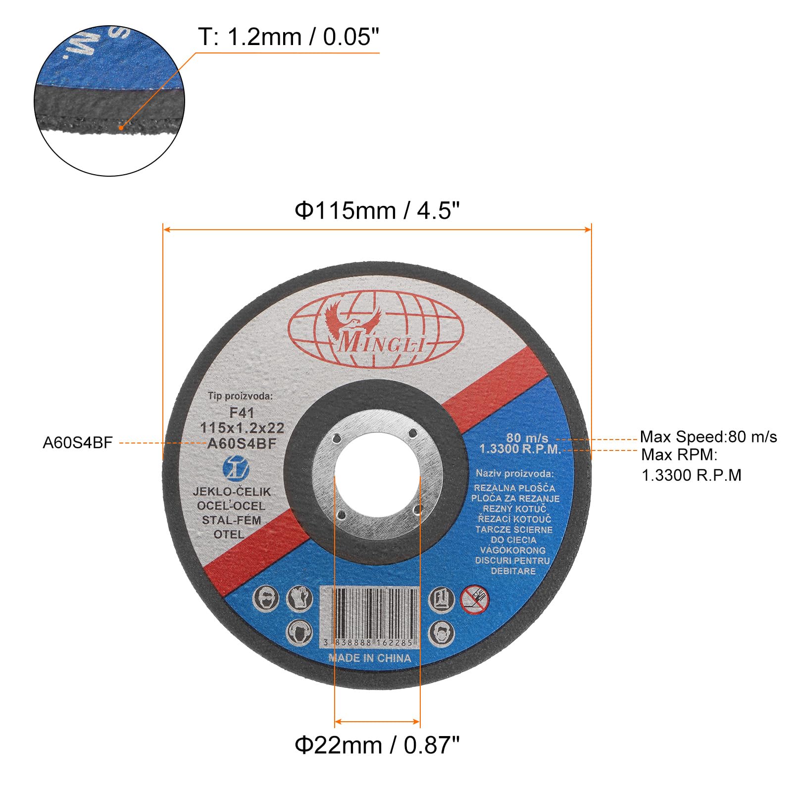 25 Pack - 4-1/2" X .045" X 7/8" Aluminum Cut-Off Wheels Non - Foto 12