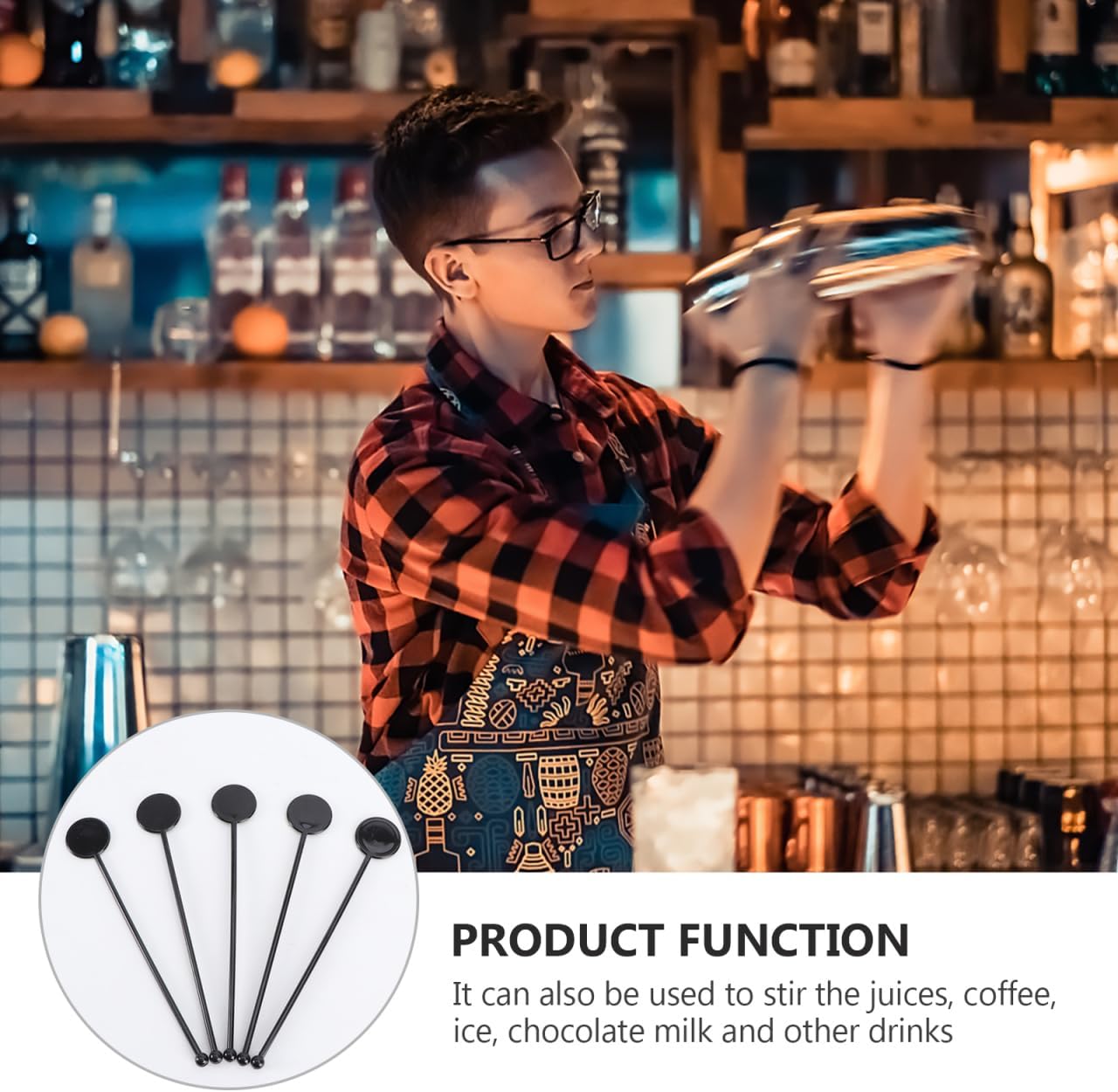 Tofficu 300 Pcs Plastic Drink Stirrers - 7" Black Swizzle Sticks for Cocktails, Coffee, Juice, and More - Reusable Beverage Stirring Rods for Bars, Weddings, and Home Use