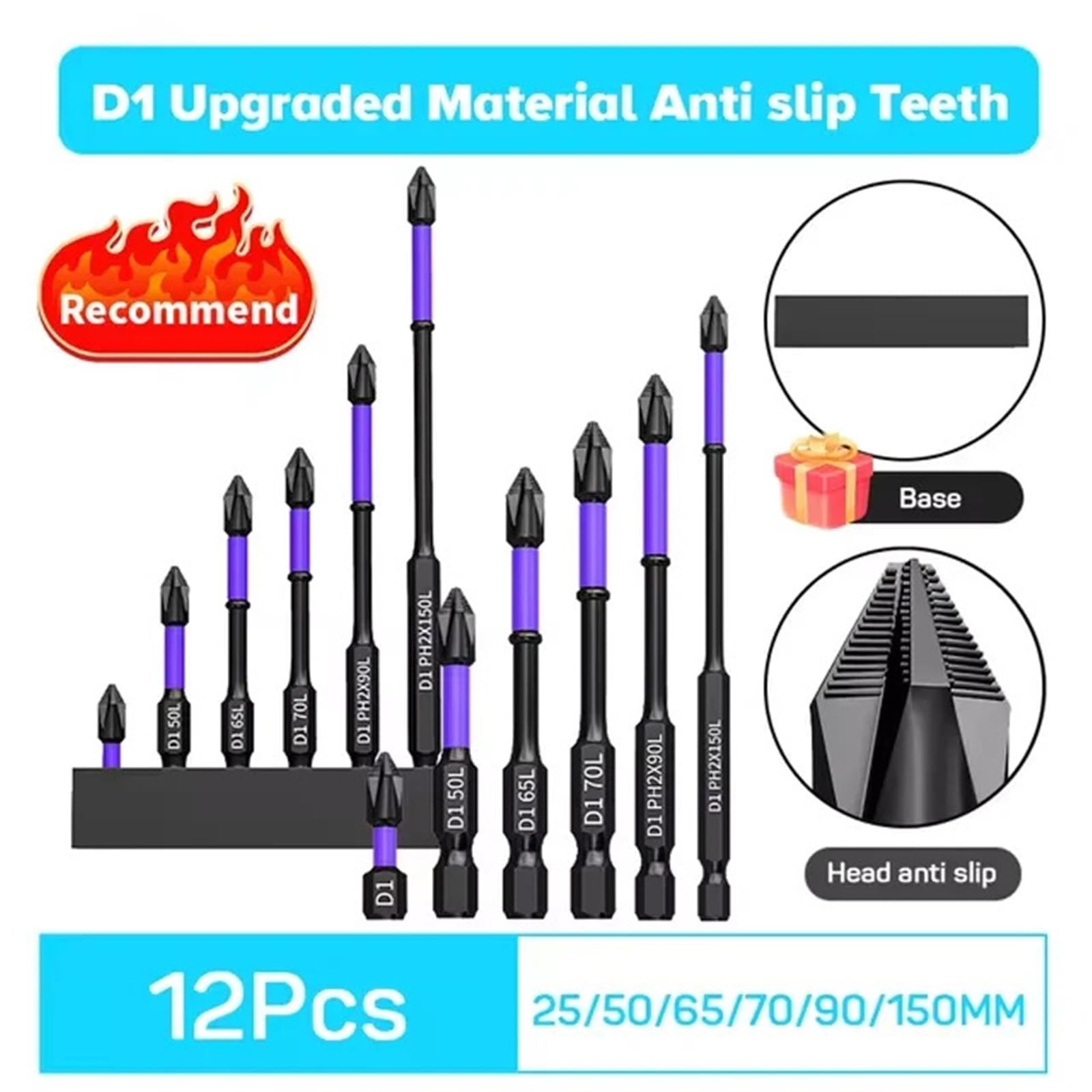 Cacciavite Punte for cacciavite magnetiche a percussione Phillips antiurto antiscivolo in acciaio legato con codolo esagonale adatte for utensili elettrici(18pcs)