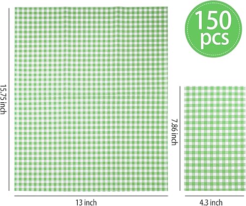 Miniatura 2 de WDF Paquete de 150 servilletas a cuadros verdes  3 capas desechables de color verde y blanco, servilletas de cena, toallas de mano de papel para