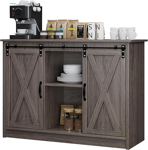 Miniatura 8 de 4 EVER WINNER Sideboard Buffet Cabinet with Storage, Farmhouse Coffee Bar Cabinet with Adjustable Shelves, Rustic Buffet Cabinet Serve Table with