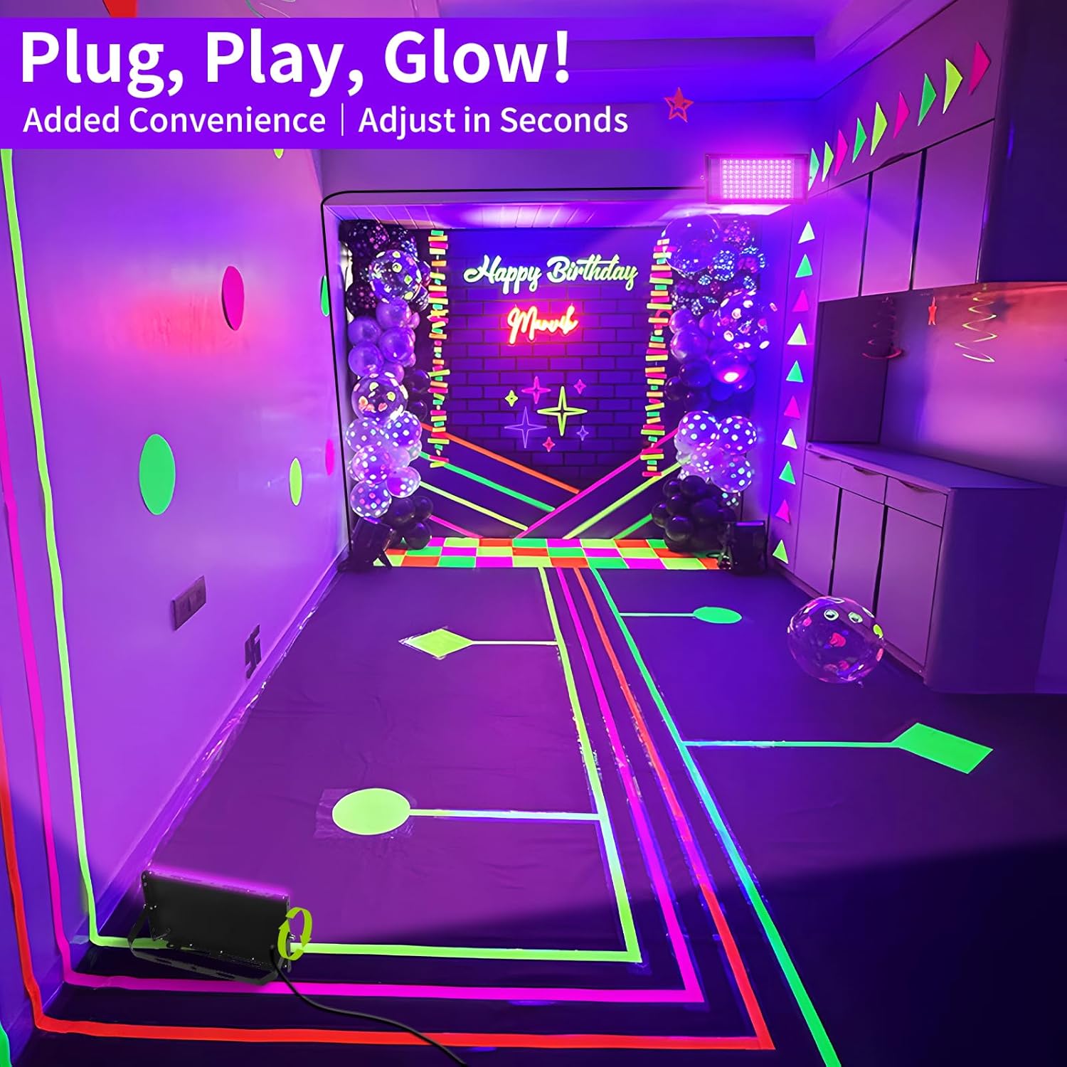 100W Black Lights with Switch+Plug, IP66 Waterproof, LED Blacklight Flood Light for Glow Party, Halloween, Bedroom, Fluorescent Poster, Body Paint, 2 Pack