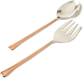 Elegance Hammered Salad Server Set, 11 inch, Copper/Silver