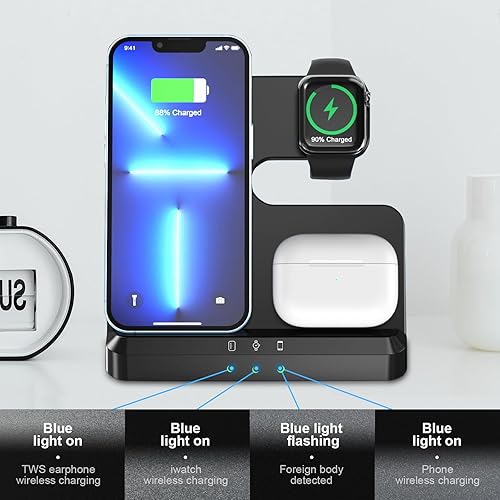 Miniatura 7 de Cargador inalámbrico, estación de carga inalámbrica 3 en 1 para iPhone 15 14 13 12 11 Pro MaxX8, soporte de cargador para Apple Watch Series 9 8