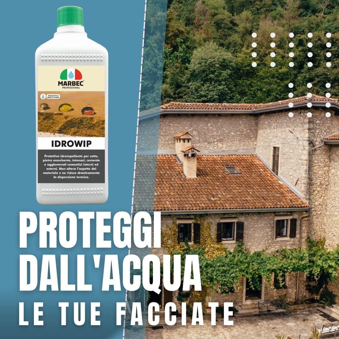 MARBEC IDROWIP 5LT Protettivo idrorepellente per materiali lapidei assorbenti: cotto, pietra, intonaci e agglomerati cementizi