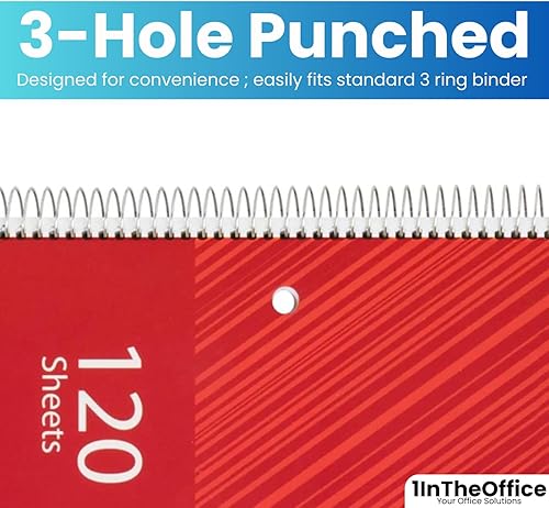 Miniatura 4 de 1InTheOffice Cuaderno de espiral con rayas anchas de 11 x 8, cuadernos de 3 materias con rayas anchas, cuadernos de espiral encuadernados de