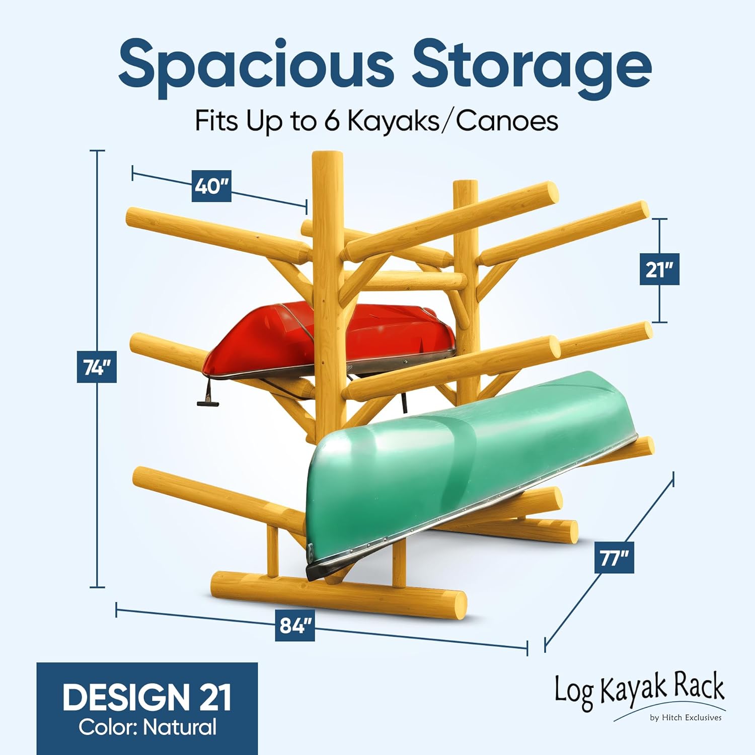 6-Place Log Kayak Rack / Canoe Racks, Freestanding Paddle Board Storages, Surfboard Stand, Canoe Paddles or SUP Storage Racks, Paddle Board Rack for Outdoor Storage