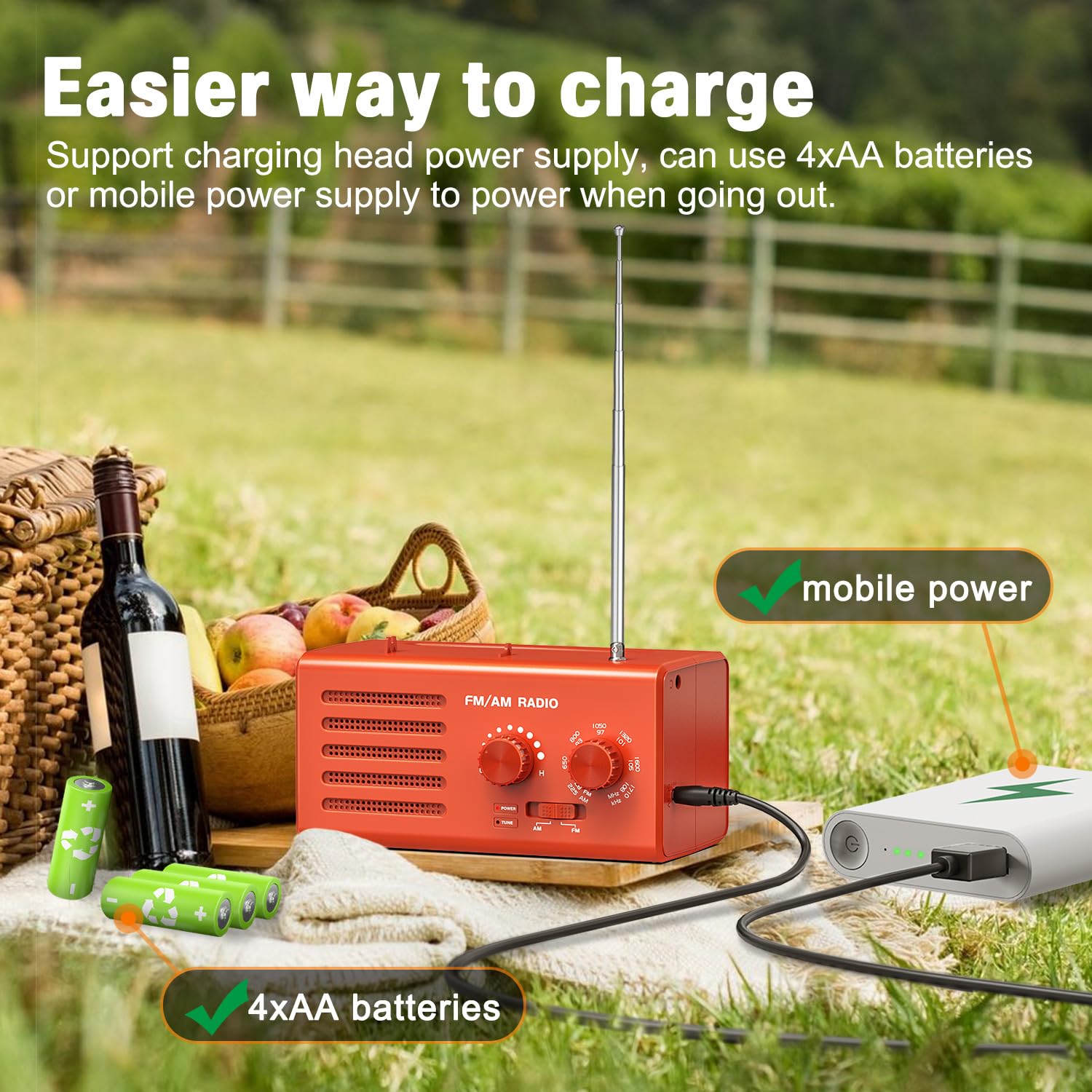 Radio a Transistor AM FM - Radio Portatile con Migliore Ricezione Altoparlante Integrato per Cuffie Radio Alimentata Tramite USB/Alimentazione a Batteria per Casa/Esterno/Emergenza(Rosso)