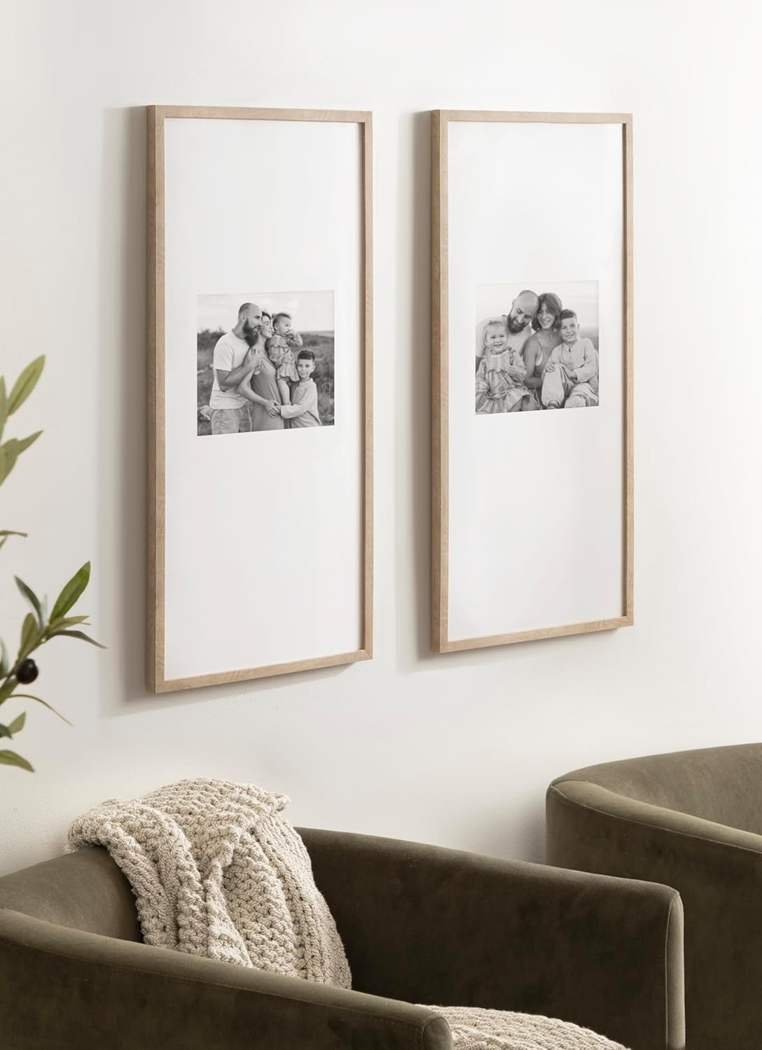Kate and Laurel Gallery Rectangular Panel Picture Frame Set of 2, 14 x 30 matted to 8 x 10, Light Natural, Modern Tall Two-Piece Photo Frame Set for Gallery Wall Decor in Living Room Wall Display