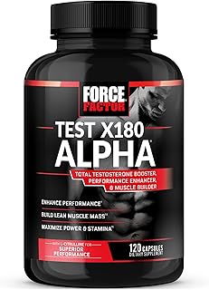Force Factor Test X180 Alpha Testosterone Booster for Men, Testosterone Supplement to Help Build Lean Muscle, Increase Strength and Power, 120 Capsules, (Package May Vary)