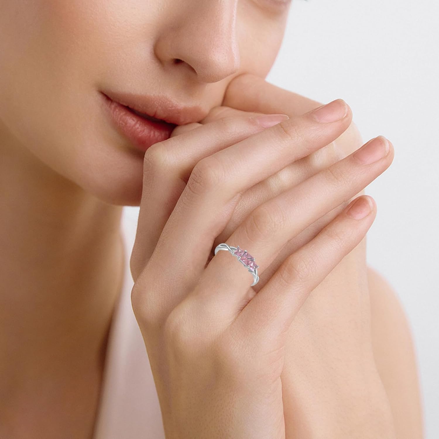 Stackable Rings 925 Sterling Silver Three Stone Engagement Ring Birthtone Inifnity Promise Rings for Women - Image 4