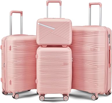 Luggage 4 Piece Sets14/20/24/28, Hard Shell Lightweight TSA Lock Carry on Expandable Suitcase with Spinner Wheels Travel Set for Men Women,Pink