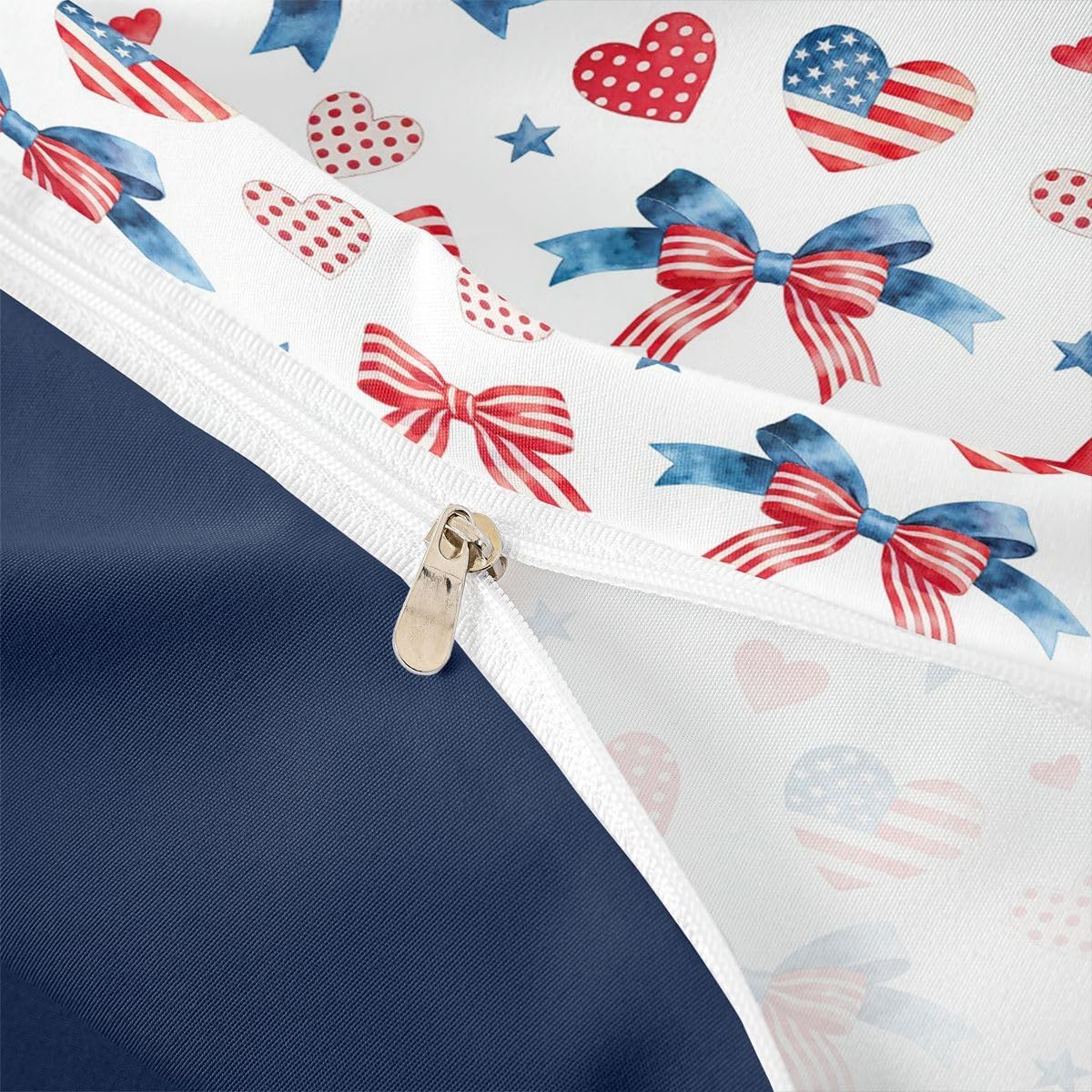 jejeloiu Blue Red Bow Duvet Cover Toddler Size Love Heart Pattern Comforter Cover for Boys Girls Cartoon Style Bedding Set 2Pcs Room Decor
