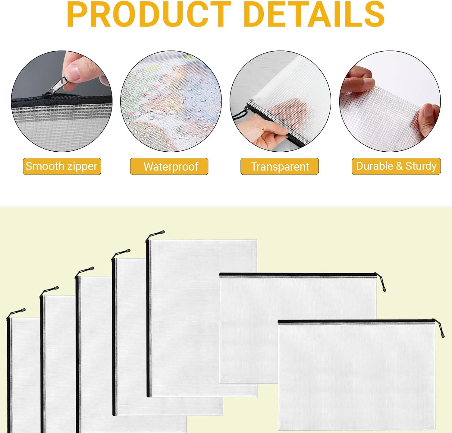 60 Pack A4 Mesh Zipper Pouch Bags,Waterproof & Durable for Organizing image 3
