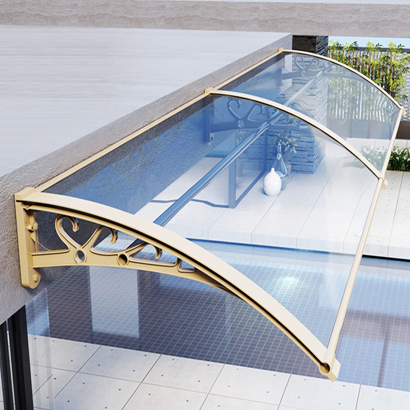 Toldo de puerta con soporte de aluminio arquitectónico y panel de policarbonato de alta resistencia