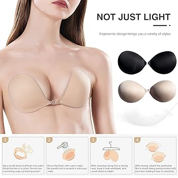 2x Klebe BH Push Up + 4 Nippelpads - Unsichtbar Trägerlos - Wiederverwendbar Für Rückenlose Kleidung