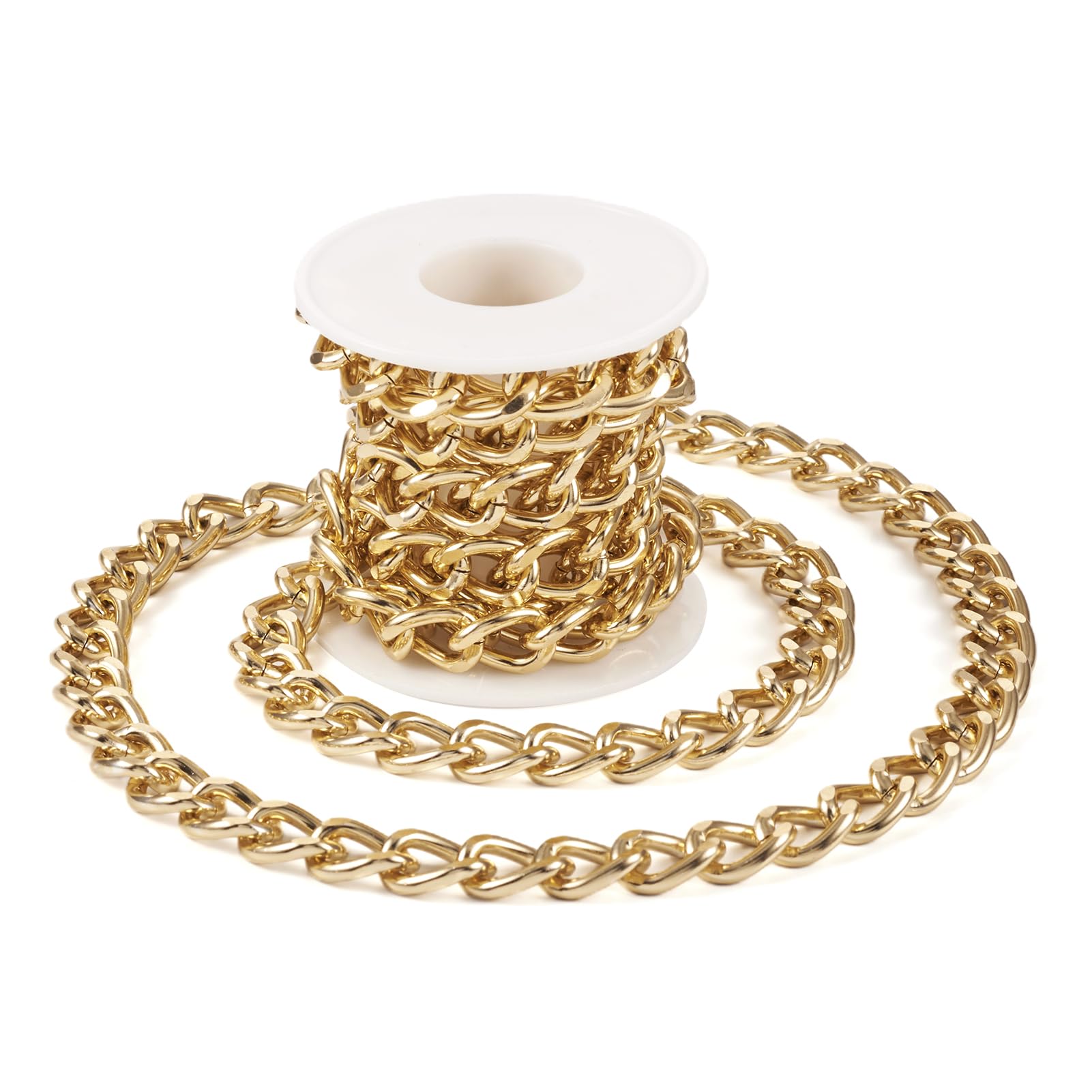 Spritewelry 2M Aluminium Curb Chain Faceted Unwelded Twisted Chain Links Light Gold Plated Metal Craft Chain for DIY Necklace Bracelet Jewelry Making 17x13x3mm
