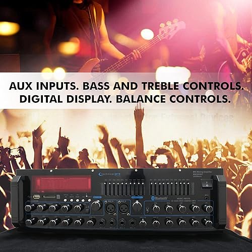Miniatura 7 de Technical Pro Mezclador y amplificador profesional de 2000 vatios con Bluetooth y ecualizador incorporados, 6 entradas de micrófono, tarjeta USB y