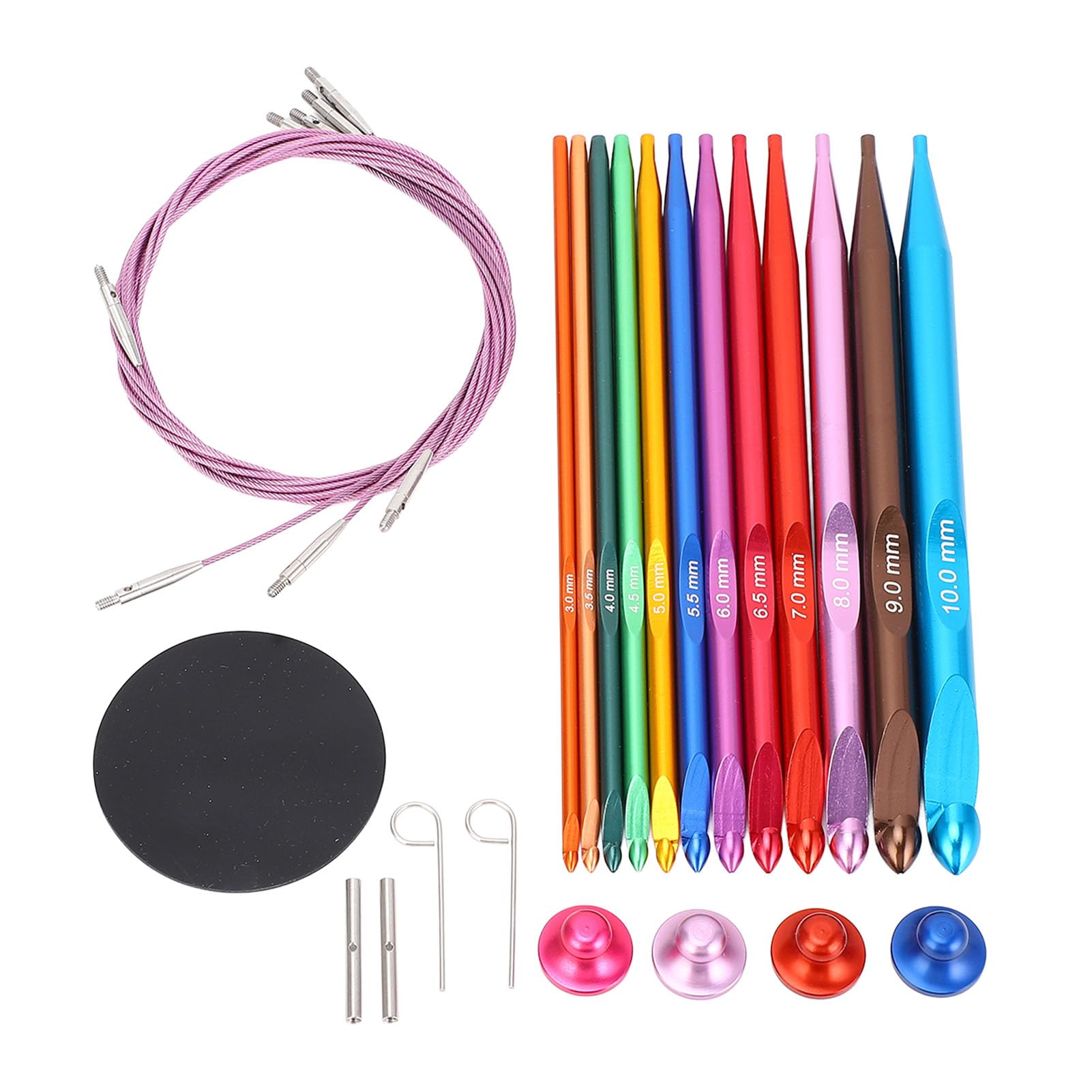 Set di uncinetti tunisini intercambiabili con cavo, set di uncinetti lunghi Uncinetti intercambiabili in alluminio Set di uncinetti tunisini colorati per realizzare sciarpe per