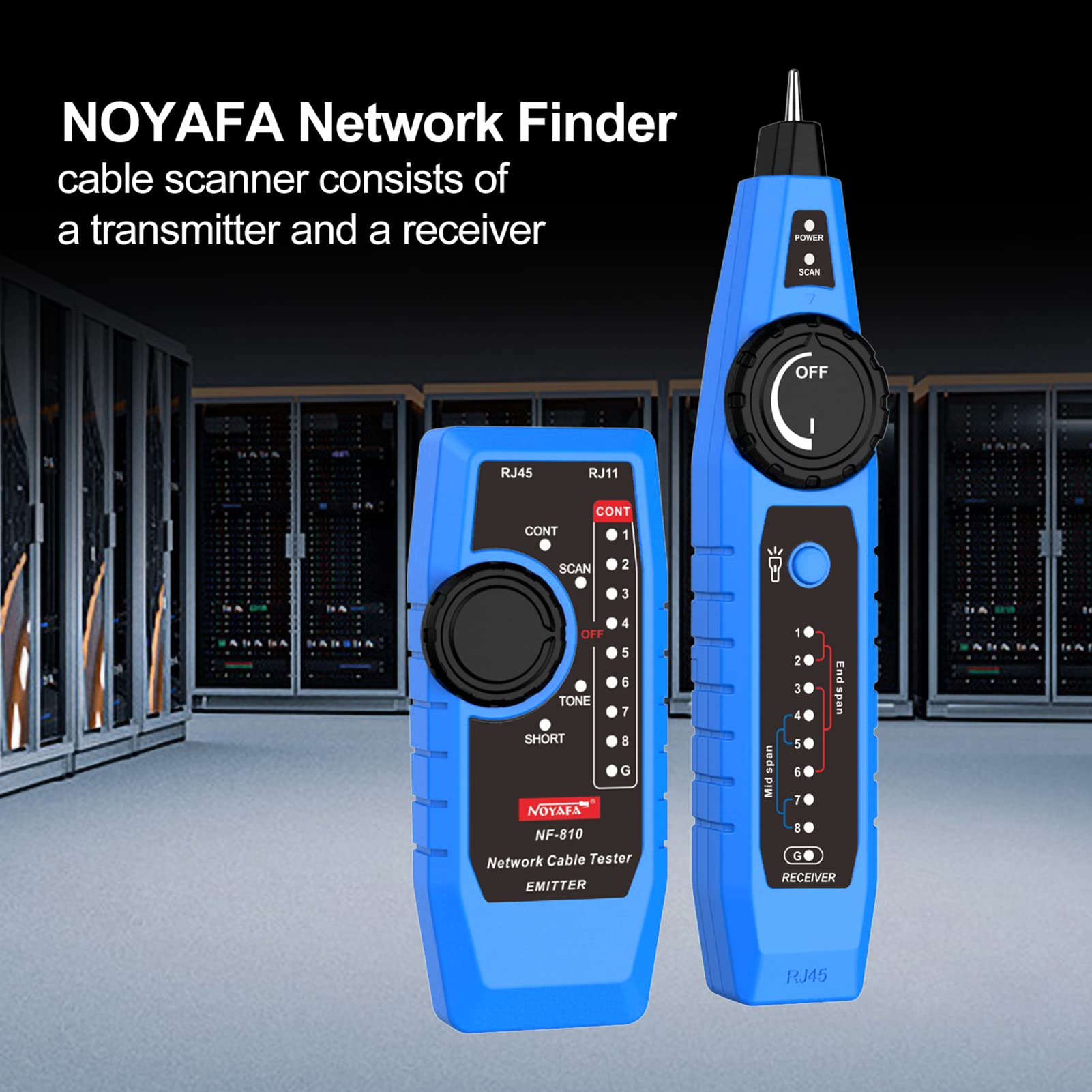 NF-810 - Kit tester per cavi di rete per RJ11 RJ45 CAT5 CAT6, cavo LAN multifunzione Wiremap PoE TEL, con custodia per attrezzi per cuffie LED