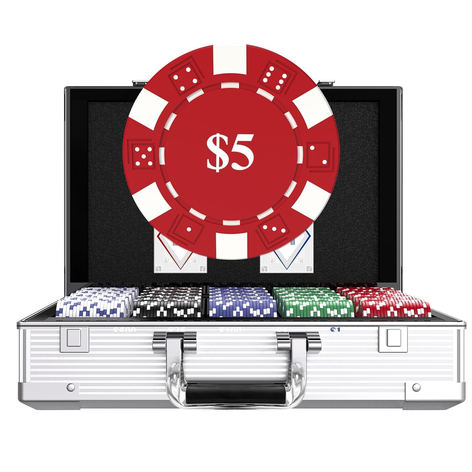 HEITOK Profi Pokerkoffer Pokerset inkl. 1000 Schwerer 11.5g Metallkern Poker-Chips; Pokerdeck, Pokerkarten, Würfel, Dealer-Button; abschließbar Alu-Koffer; Casino für Zuhause (1000 Chips)