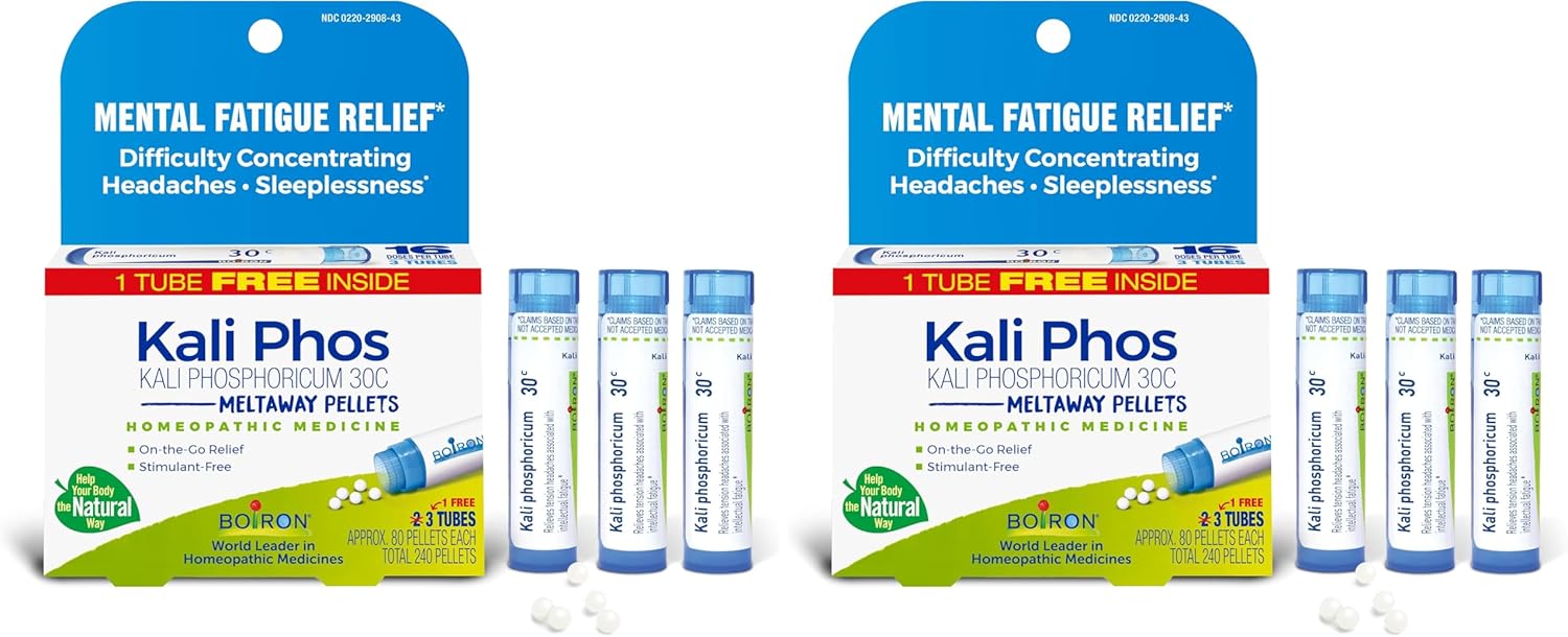 Boiron Kali Phosphoricum 30C Homeopathic Medicine for Headaches, Sleeplessness, Mental Fatigue, and Concentration Difficulties - 240 Pellets (Pack of 2)