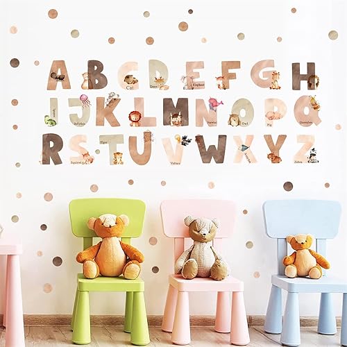 Miniatura 2 de Calcomanías de pared del alfabeto de animales, letras del alfabeto para pared, calcomanías de pared para niños, niñas, dormitorio, educativo, ABC,