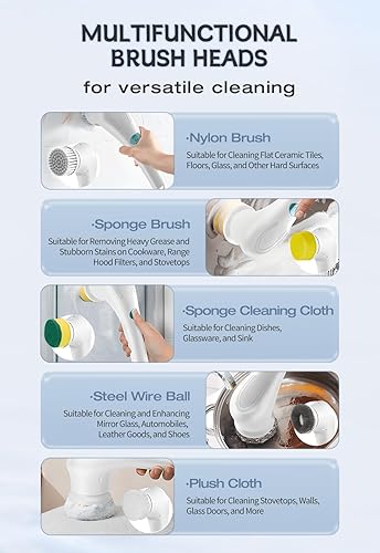 Miniatura 7 de Limpiador eléctrico giratorio, cepillo eléctrico de limpieza manual inalámbrico con 5 cabezales de cepillo reemplazables, limpiador de baño