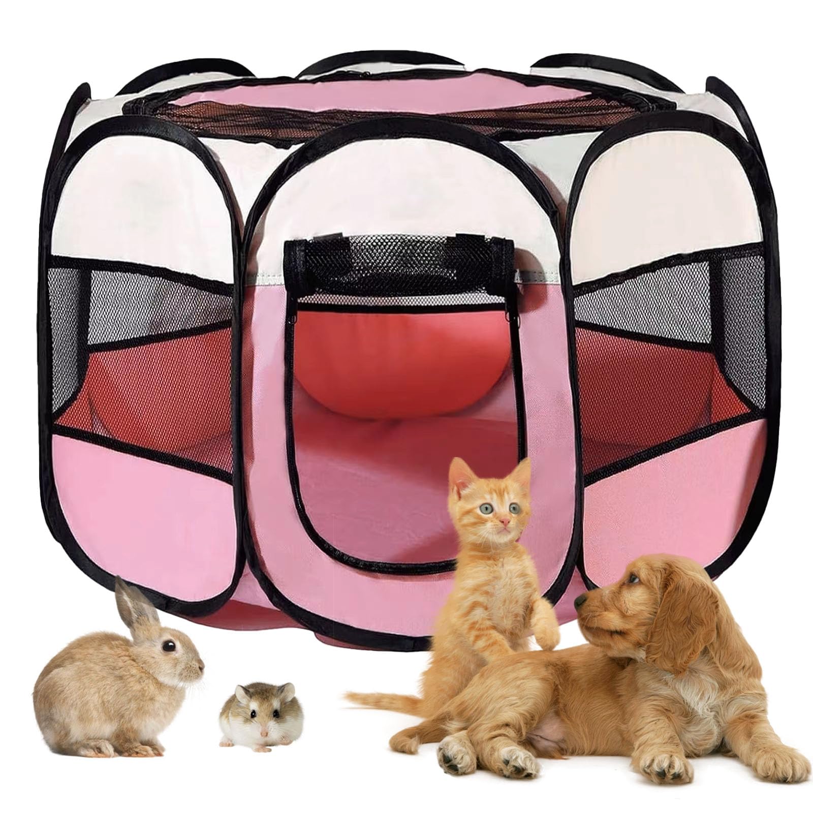 Boîte à Chiots 74 x 74 x 43 cm Pliable pour la Maison, clôture pour Chat, Lapins, intérieur et extérieur (Rouge Rose)