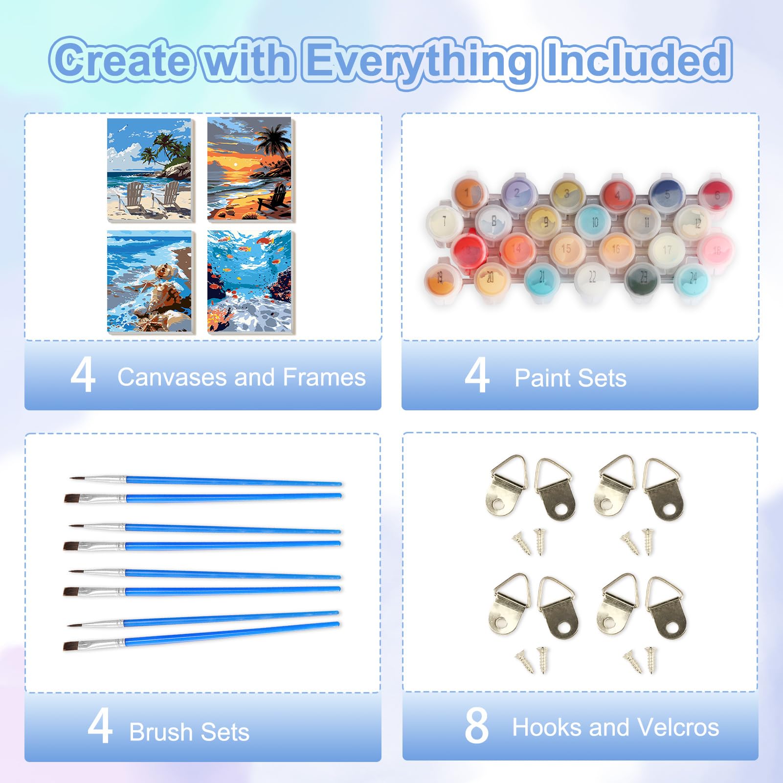 TOSTOG Seascapes 4 Pack Framed Canvas Painting by Numbers Art Kit for Adults and Kids, Beginner Acrylic Painting Supplies with Wooden Frame for Home Wall Decor 20 * 25 cm/8 * 10 in - 5