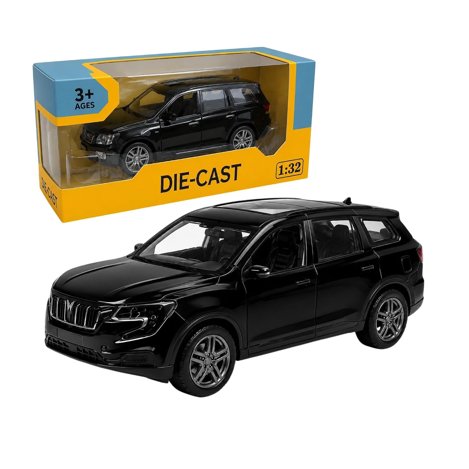 SHAKTISM Premium 1:32 Scale Die-Cast SUV Toy Car | Realistic Metal Alloy Miniature Model Vehicle with Protective Window Display Box | Age 3+(Black)-picture-30