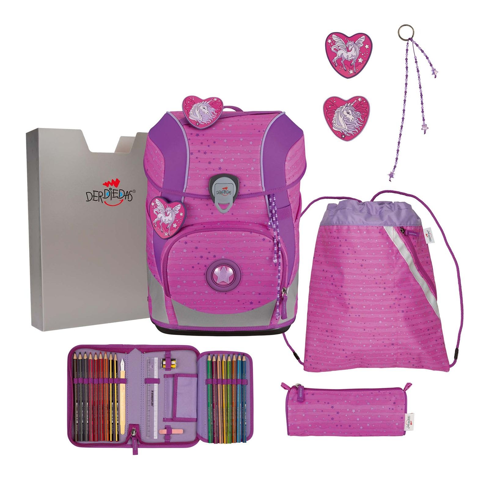 DerDieDas Schulranzen ErgoFlex Tiny Set 6-teilig Purple Unicorn pink