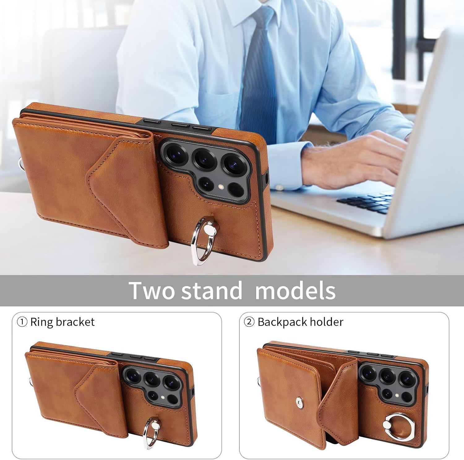Compatible with Samsung Galaxy S25 Ultra Wallet Case, Premium PU Leather with 5 Card Slots Durable Ring Holder Phone Case with Strap, Ejector Pin & SIM Card Storage, Protective Shockproof Phone Cover