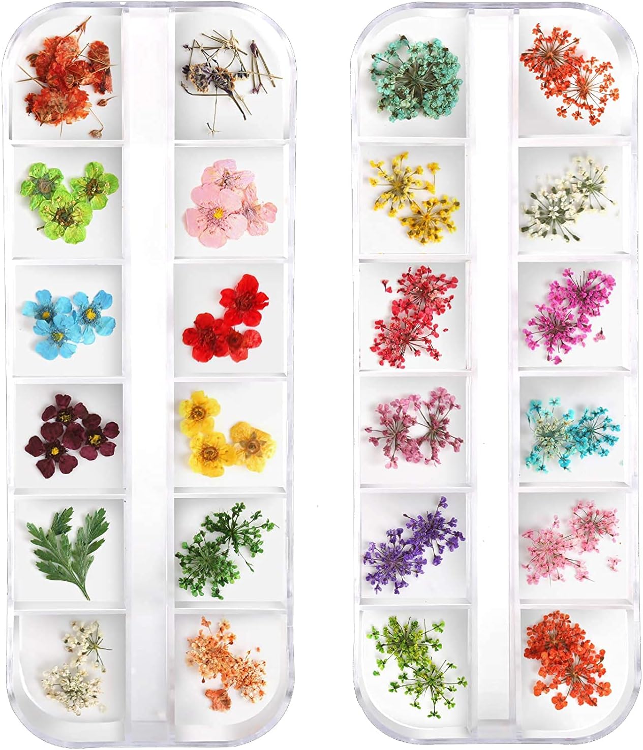 LIENJAER 24 Colors Nail Dried Flowers, 3d Nail Art Sticker for Tips Manicure Decor Mixed Accessories, Starry Leaves Flower (2 Boxes)