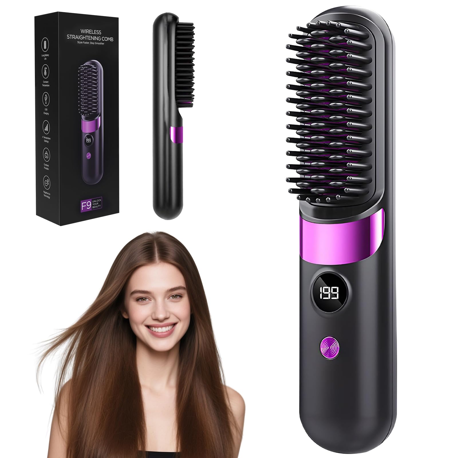 Stylingbürste für Kurze Haare, Tragbare Glättungsbürste für Haarstyling, Go Brush Pro, Tragbar & Wiederaufladbar Styling Bürste für Reisen und Täglichen Gebrauch. (A)