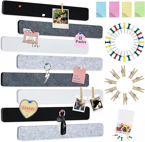 Miniatura 15 de Vuzvuv 8 tiras de tablón de anuncios con 50 chinchetas y 10 clips de madera, tablero de corcho autoadhesivo para pared, tablero de fieltro con Verde