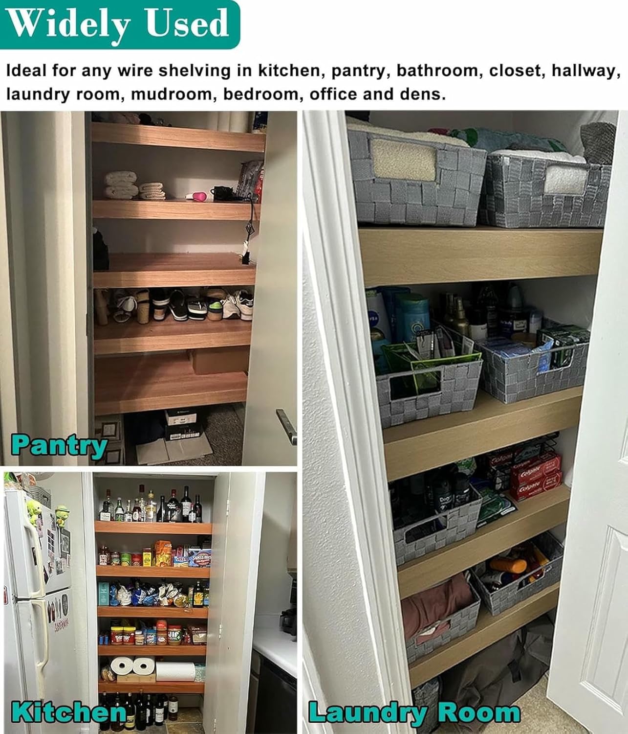 Faux Walnut Veneer Wire Rack Covers for Shelves, 5 Pcs Wire Shelving Overlay for Closet Pantry Kitchen Laundry Room