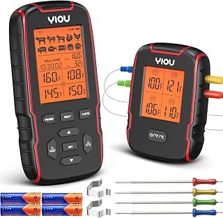 YIOU Wireless Meat Thermometer for Cooking, Digital Meat Thermometer with 4 Probes, 500FT Ultra Accurate & Fast Food Thermometer for Oven, Smoker, Warm Red