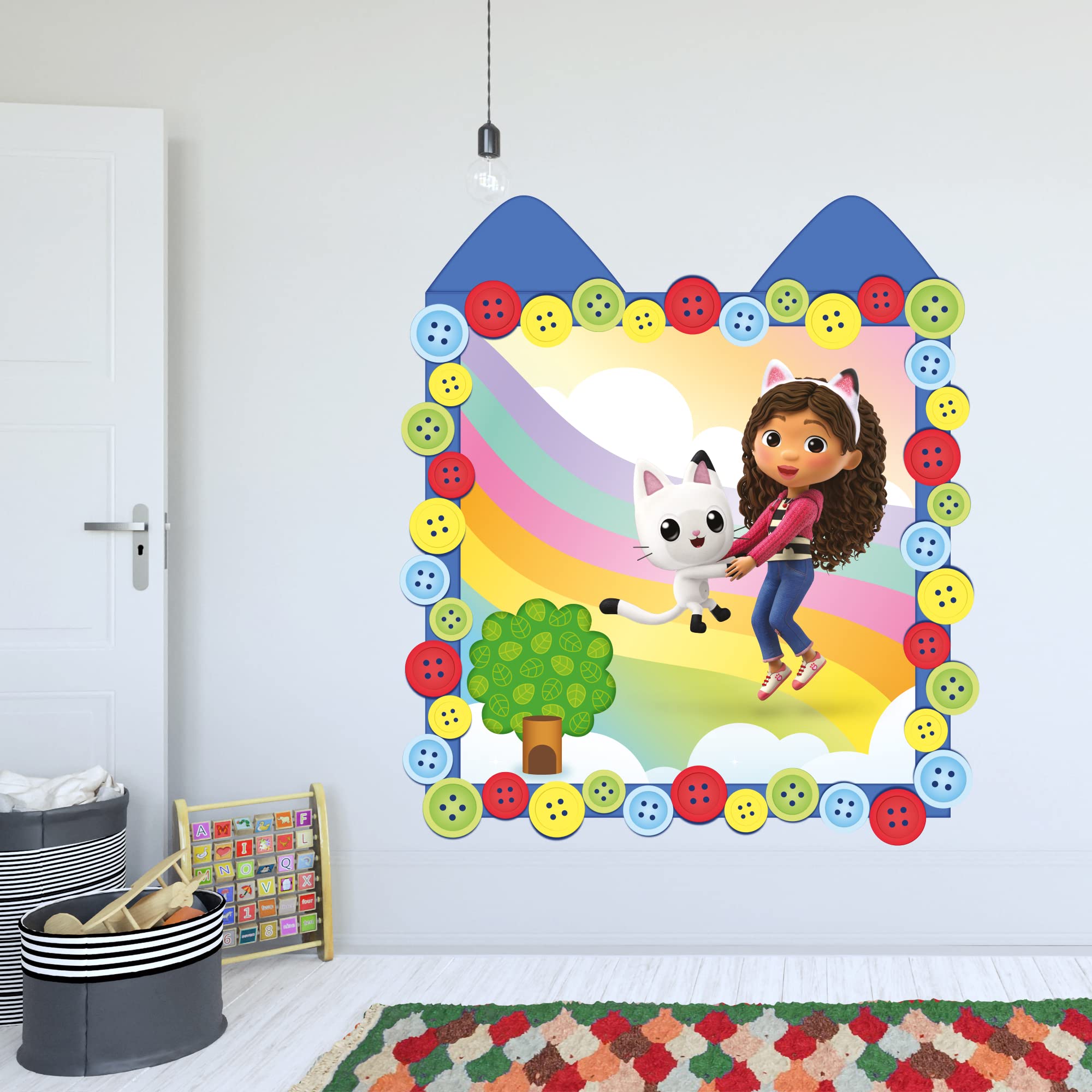 Themed Pink Gabby's Dollhouse Wall Sticker - Gabby And Pandy Button Picture Frame Wall Art Kids Decal (120Cm Height X 105Cm Width)