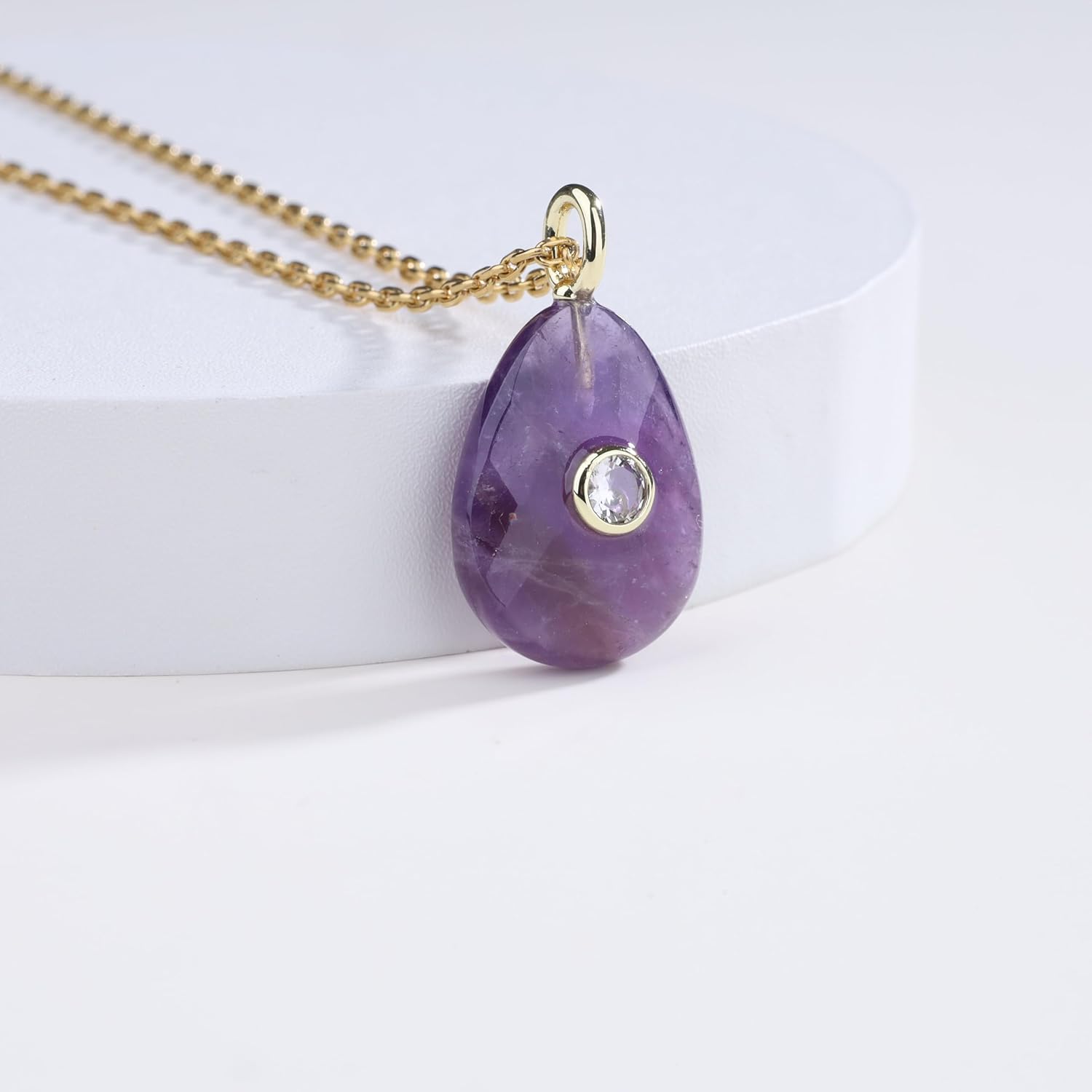 COAI Crystal Necklace for Women, Teardrop Pendant 18K Gold Plated Stainless Steel Necklace for Women - Image 4