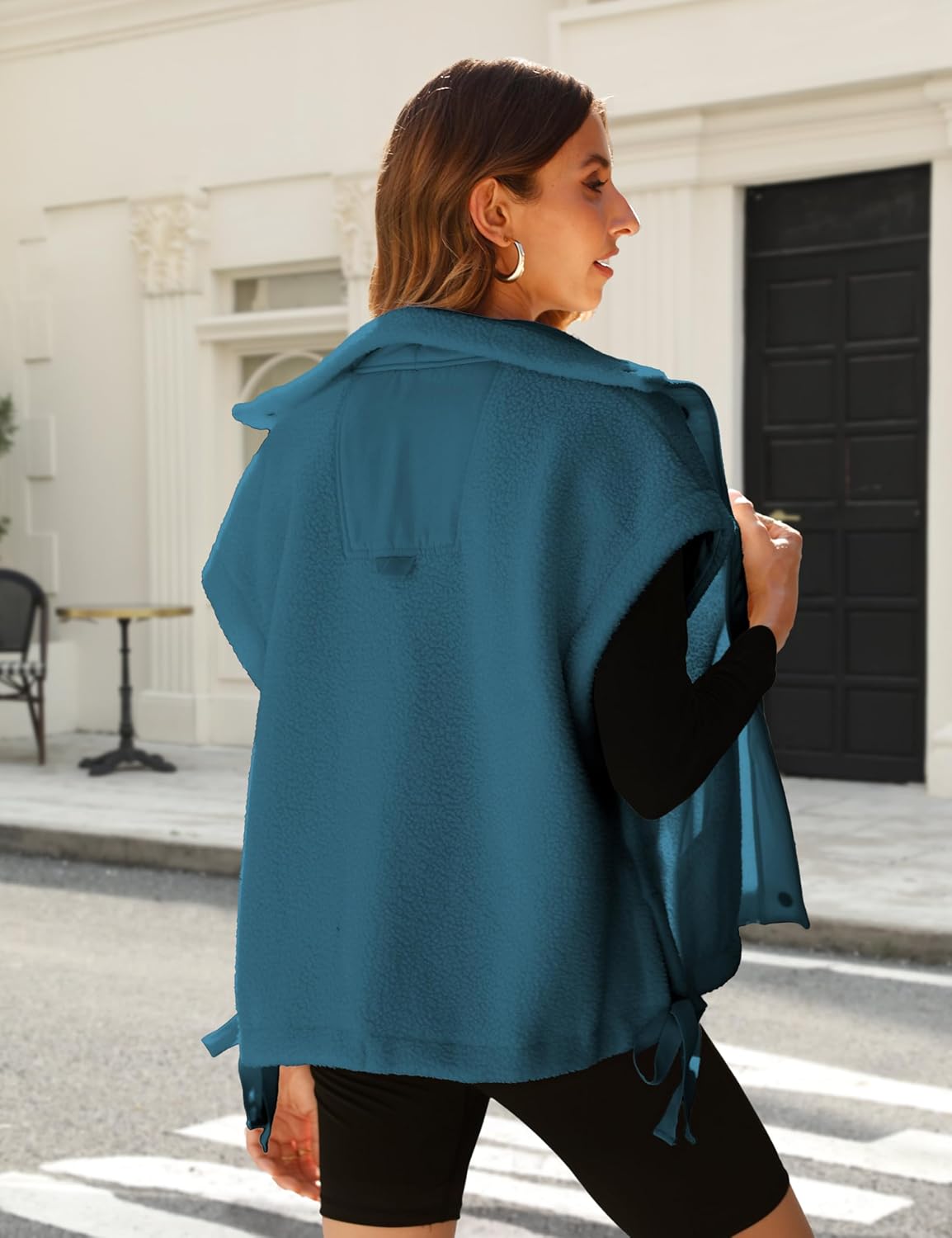 Womens Sherpa Fleece Vest Oversized Sleeveless Jacket Casual Outerwear Gilet with Pockets - Image 3