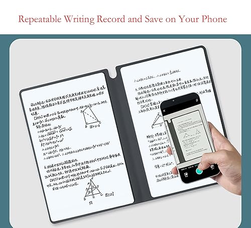 Miniatura 3 de YIKANGHENG Cuaderno lavable con un bolígrafo y trapo limpiables, 9 pulgadas x 5.8 pulgadas, tapa dura de poliuretano de tamaño A5 azul para oficina