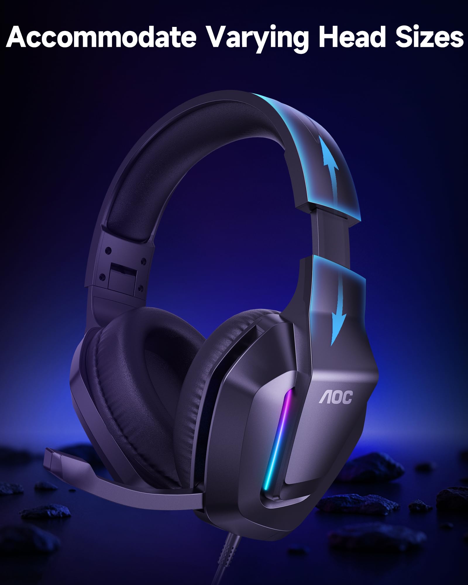 Cuffie da gioco per PS5, PS4, PC, Mac, Switch, serie Xbox, Surround Sound RGB Gaming Cuffie con microfono con cancellazione del rumore, driver dinamici da 50 mm, jack audio da 3,5 mm, nero