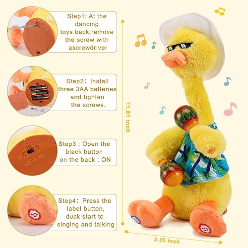 Miniatura 5 de Juguete de pato bailarín que habla, repite lo que dices, imitando juguete de pato bailarín, juguetes de bebé para bebés, juguetes de peluche de pato