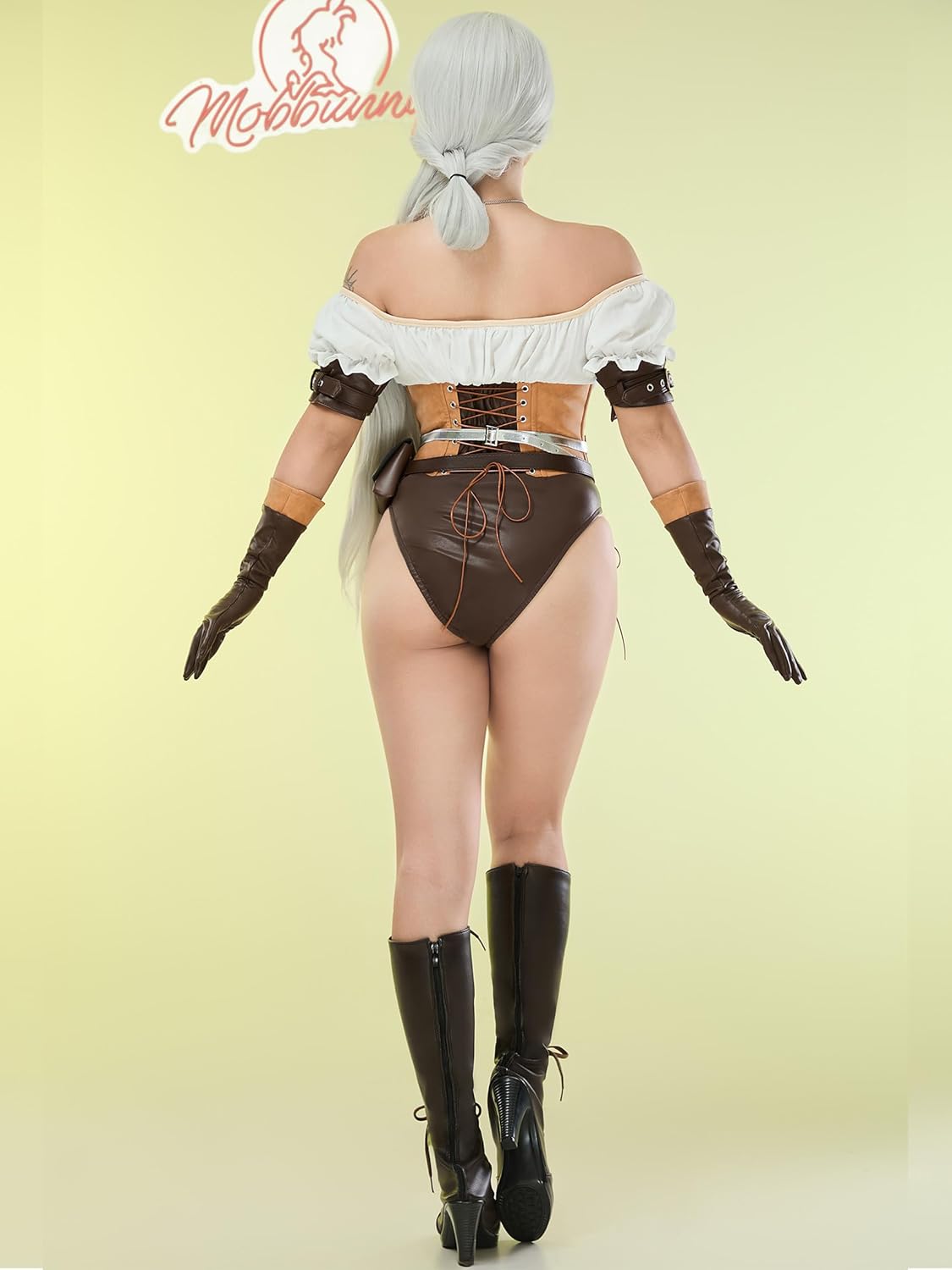Mobbunny Women's Game Cosplay Costume Sexy Bodysuit Medieval Halloween Lingerie Set Bodycon with Belt Gloves and Bag