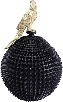 KARE Design Deco Box Parrot, black, golden bird on spiked structured ball, polyresin, elegant room decor for bedroom, living room, unique handmade, 40,3x26x26cm H/W/D