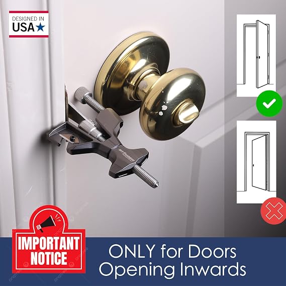 Stinger Metal Portable Door Lock for Travelers Hotel, Apartment, and Home Door Stopper Security with Built-in Glass Breaker & Seatbelt Cutter, Ideal Travel Safety Lock for Women and Families